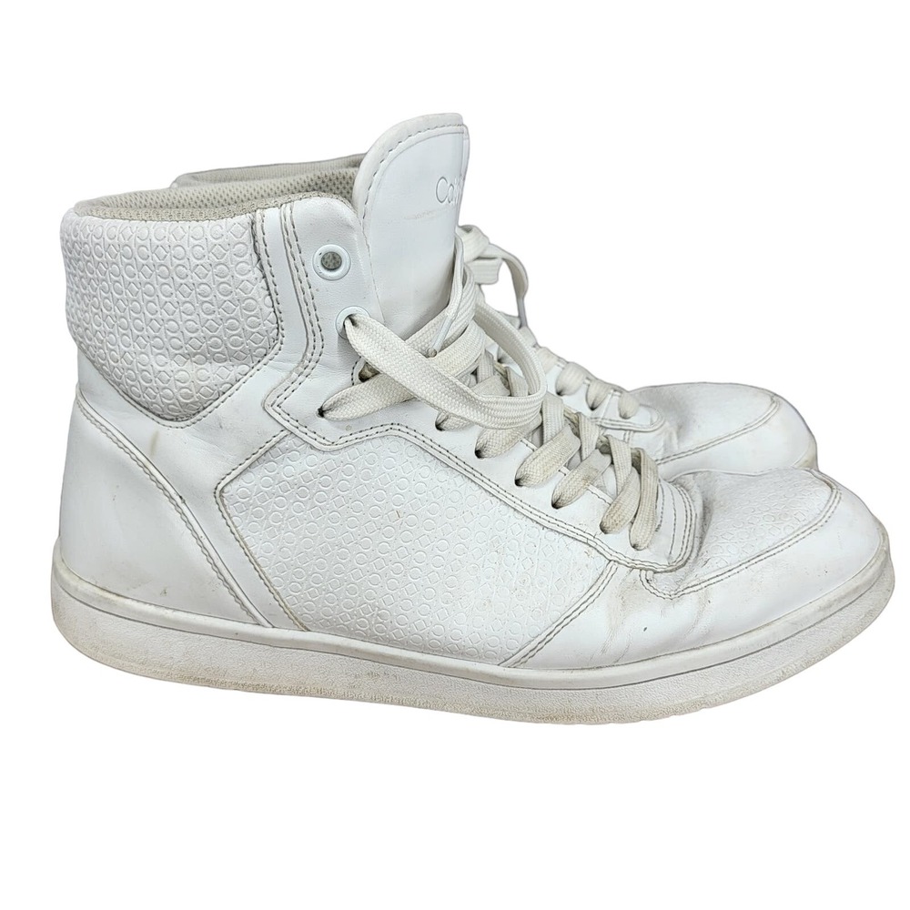 Calvin Klein‎ Sneakers Mens 10 White Leather Logo Hi Top Lace Up Shoes